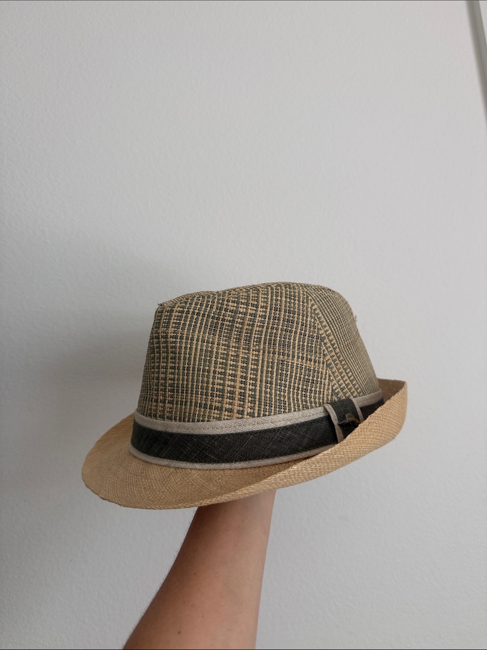 Vintage Tommy Bahama- Striped Straw Fedora with Dark Band